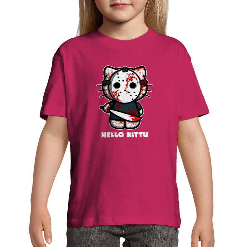 T-shirt enfant rose fushia Hello Kittu (Blacksquare,Films/Séries,Humour,Manga Kawaï japan,Chats)