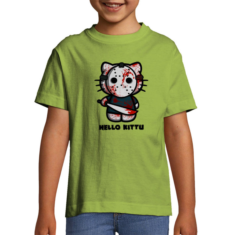 T-shirt enfant vert pomme Hello Kittu (Blacksquare,Films/Séries,Humour,Manga Kawaï japan,Chats)
