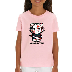 T-shirt enfant coton bio rose clair Hello Kittu (Blacksquare,Films/Séries,Humour,Manga Kawaï japan,Chats)