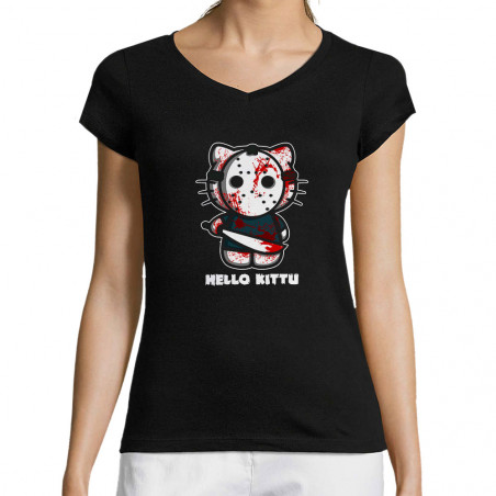 T-shirt femme col V "Hello...