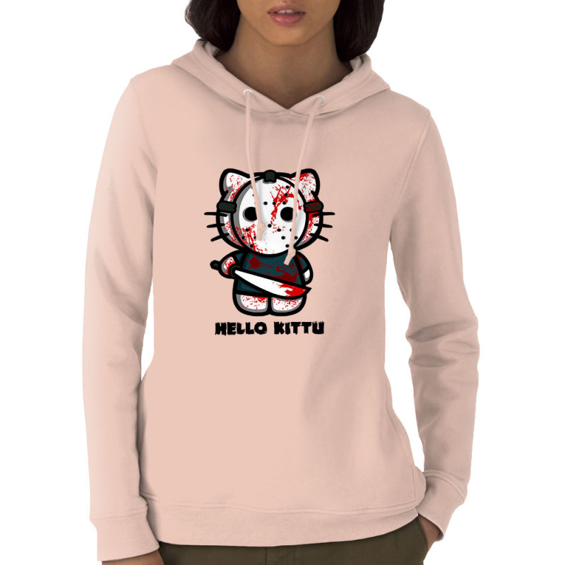Sweat femme à capuche coton bio rose clair Hello Kittu (Blacksquare,Films/Séries,Humour,Manga Kawaï japan,Chats)