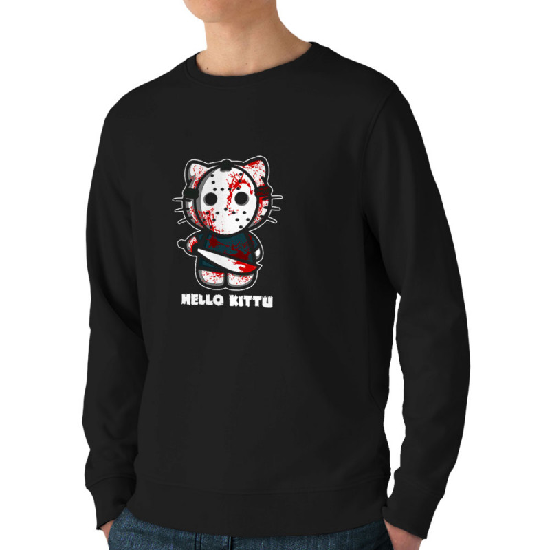 Sweat homme bio col rond noir Hello Kittu (Blacksquare,Films/Séries,Humour,Manga Kawaï japan,Chats)
