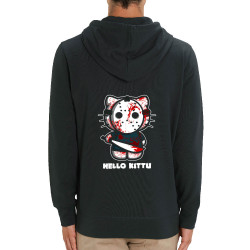 Sweat homme zippé à capuche coton bio noir Hello Kittu (Blacksquare,Films/Séries,Humour,Manga Kawaï japan,Chats)