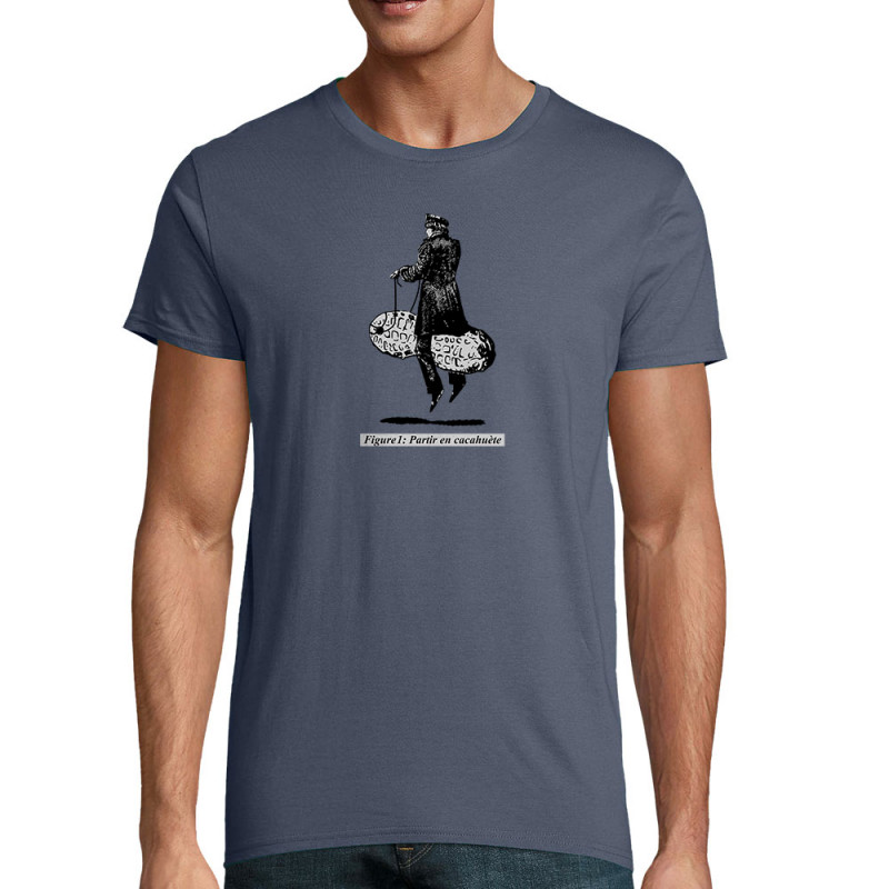 T-shirt homme coton bio bleu denim Partir en cacahuète (Blacksquare,Humour,Partir en …)