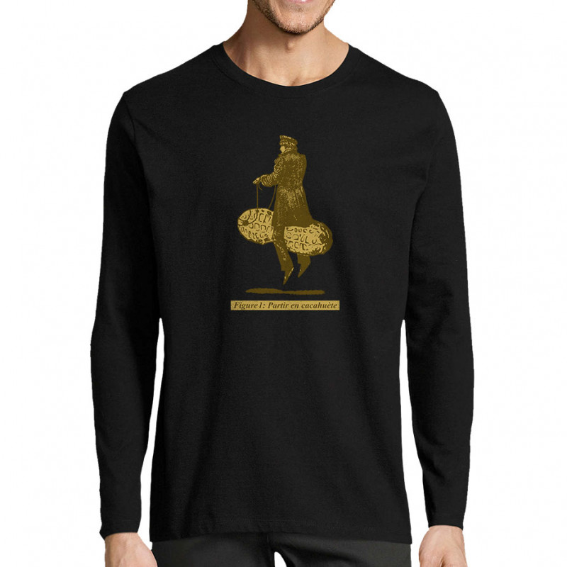 T-shirt homme manches longues noir Partir en cacahuète (Blacksquare,Humour,Partir en …)