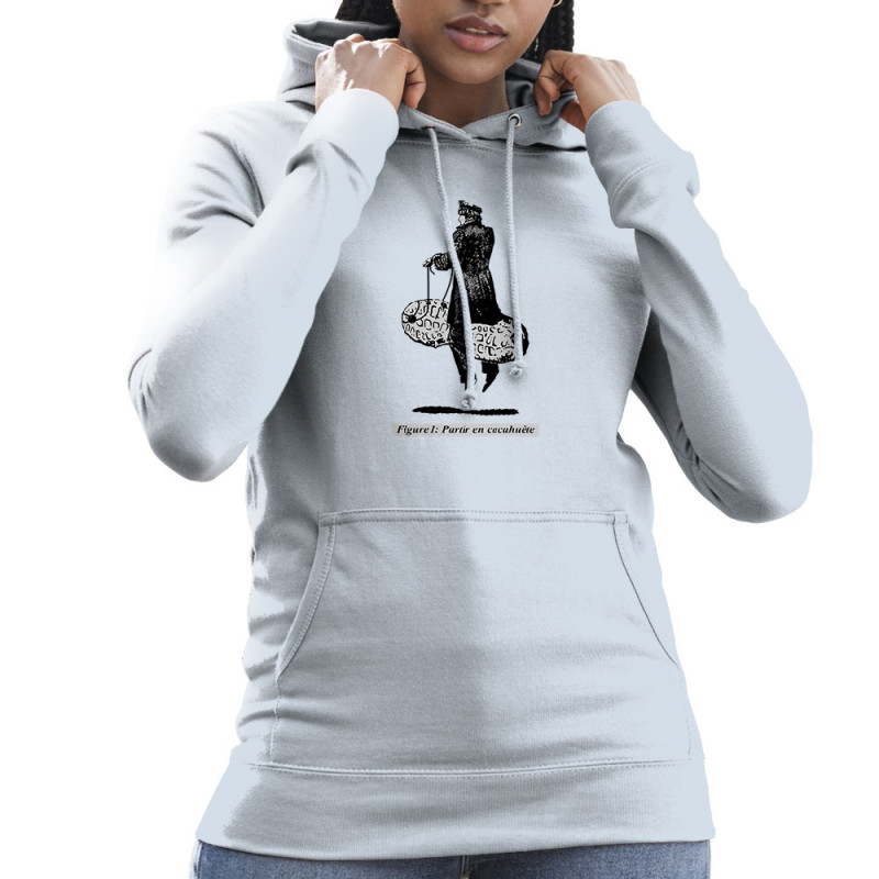Sweat femme à capuche bleu ciel Partir en cacahuète (Blacksquare,Humour,Partir en …)