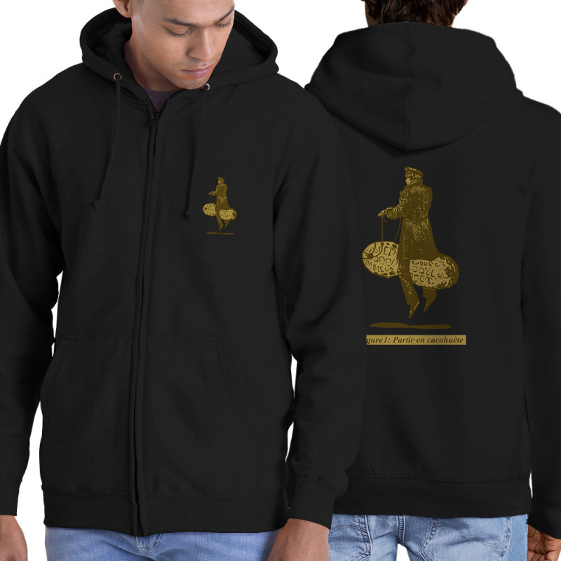 Sweat homme à capuche zippé noir Partir en cacahuète (Blacksquare,Humour,Partir en …)