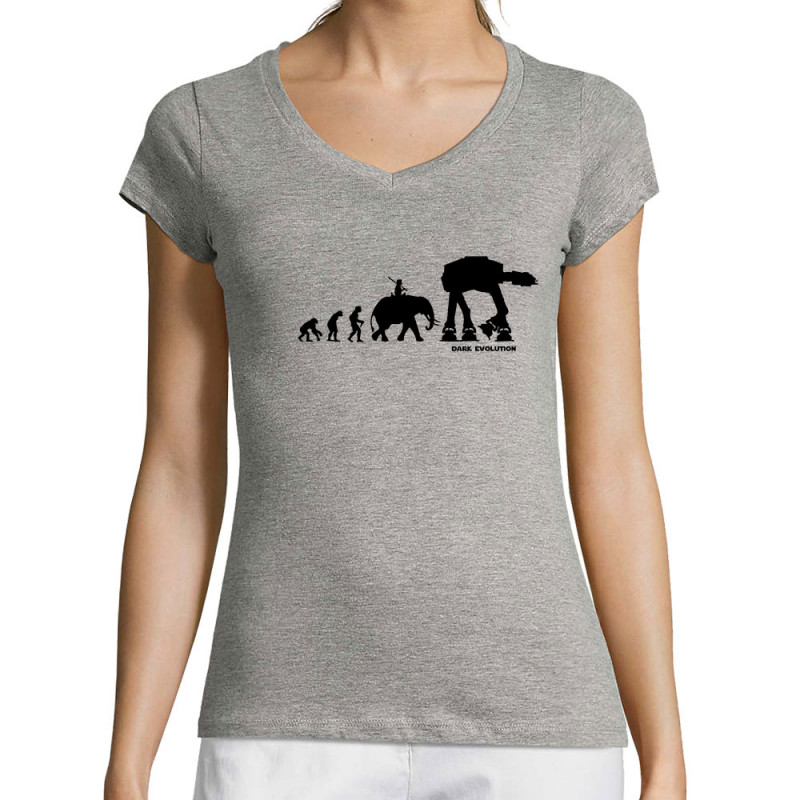 T-shirt femme col V gris chiné Dark Evolution (Gondrax,Films/Séries,Evolution,Star Wars)