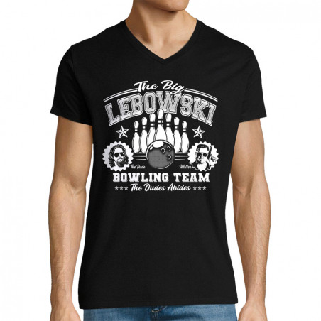 T-shirt homme col V noir Big Lebowski College (Films/Séries)