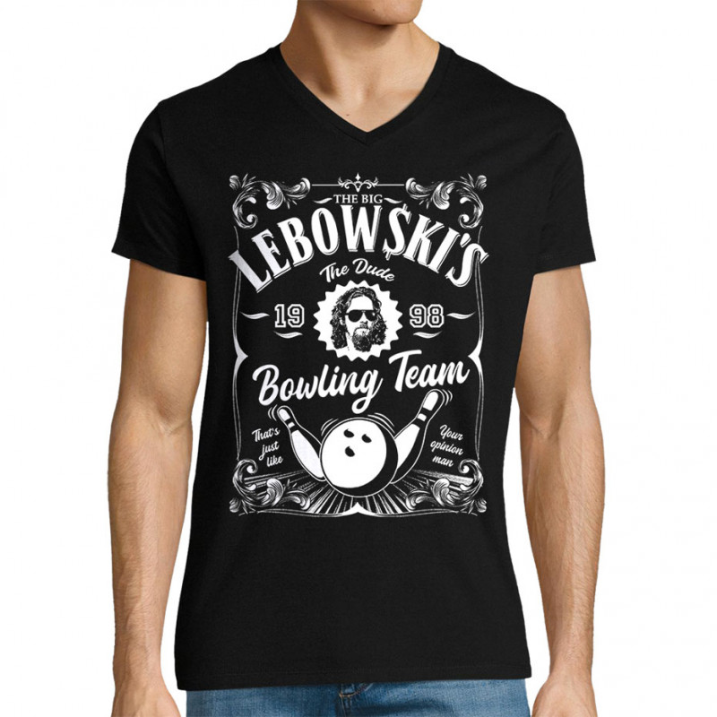 T-shirt homme col V noir Big Lebowski (Films/Séries)