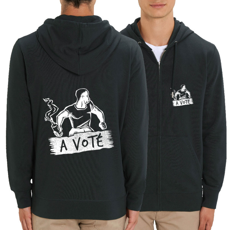 Sweat homme zippé à capuche coton bio noir A voté (homme) (Gondrax,Slogans engagés,Elections)