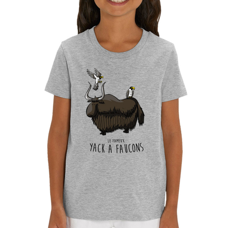 T-shirt enfant coton bio gris chiné Yack à faucons (Mr Mouton,Animaux,Humour)