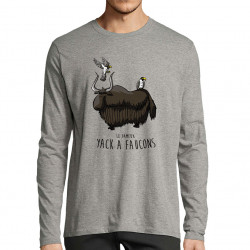 T-shirt homme manches longues gris chiné Yack à faucons (Mr Mouton,Animaux,Humour)