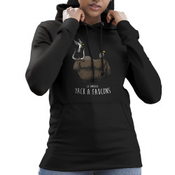 Sweat femme à capuche noir Yack à faucons (Mr Mouton,Animaux,Humour)