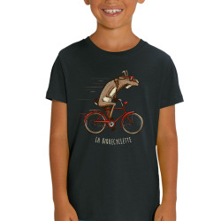 T-shirt enfant coton bio noir La Biquecyclette (Mr Mouton,Animaux,Vélo)