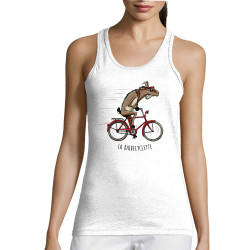 Débardeur femme blanc La Biquecyclette (Mr Mouton,Animaux,Vélo)