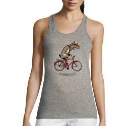 Débardeur femme gris chiné La Biquecyclette (Mr Mouton,Animaux,Vélo)