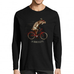 T-shirt homme manches longues noir La Biquecyclette (Mr Mouton,Animaux,Vélo)