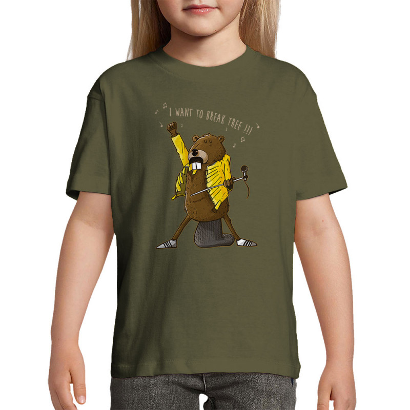 T-shirt enfant kaki foncé Break Tree (Mr Mouton,Animaux,Humour)