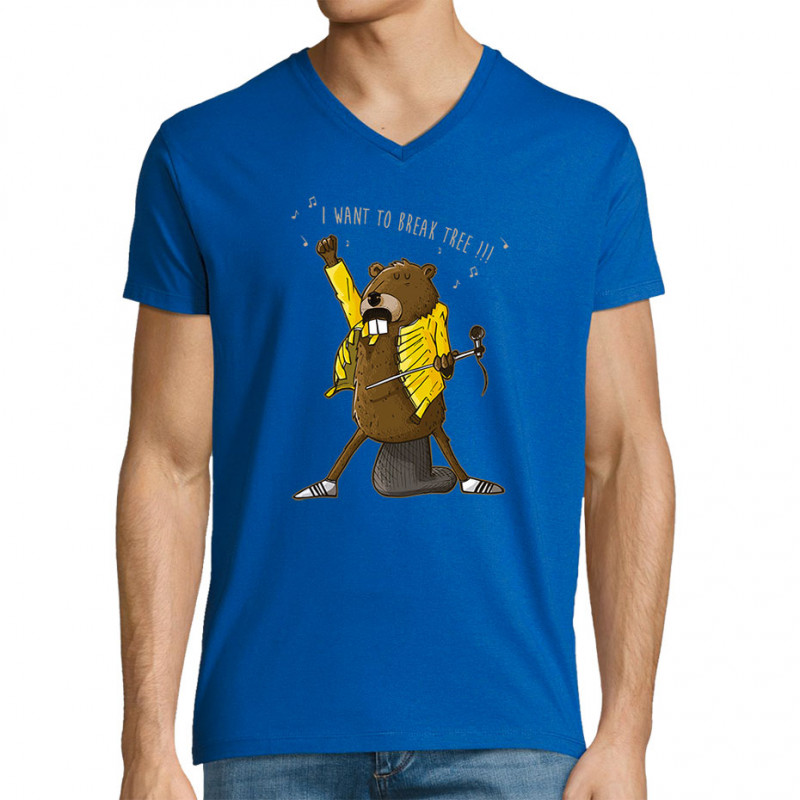 T-shirt homme col V bleu royal Break Tree (Mr Mouton,Animaux,Humour)