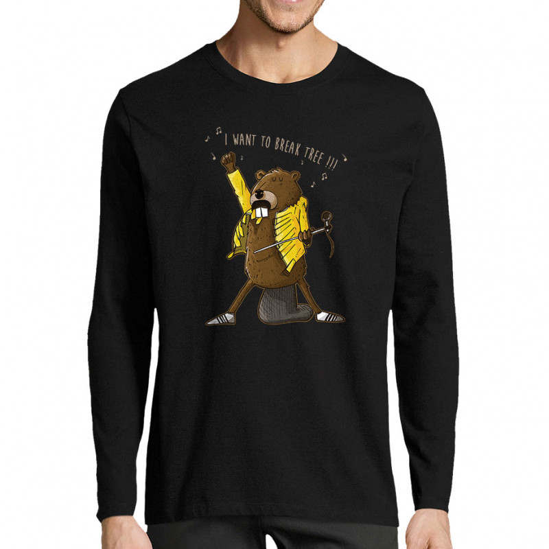 T-shirt homme manches longues noir Break Tree (Mr Mouton,Animaux,Humour)