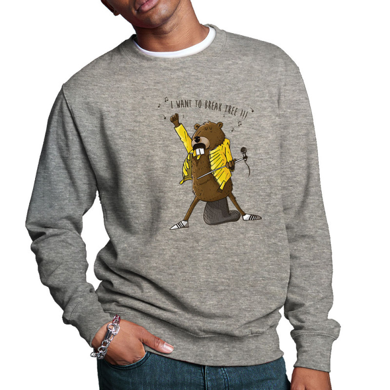 Sweat homme col rond gris chiné Break Tree (Mr Mouton,Animaux,Humour)