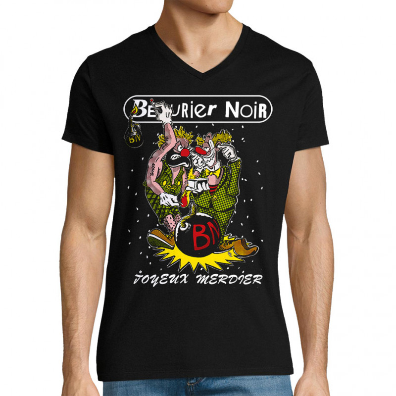 T-shirt homme col V noir Bérurier Noir - Joyeux Merdier (Bérurier Noir,Laul)