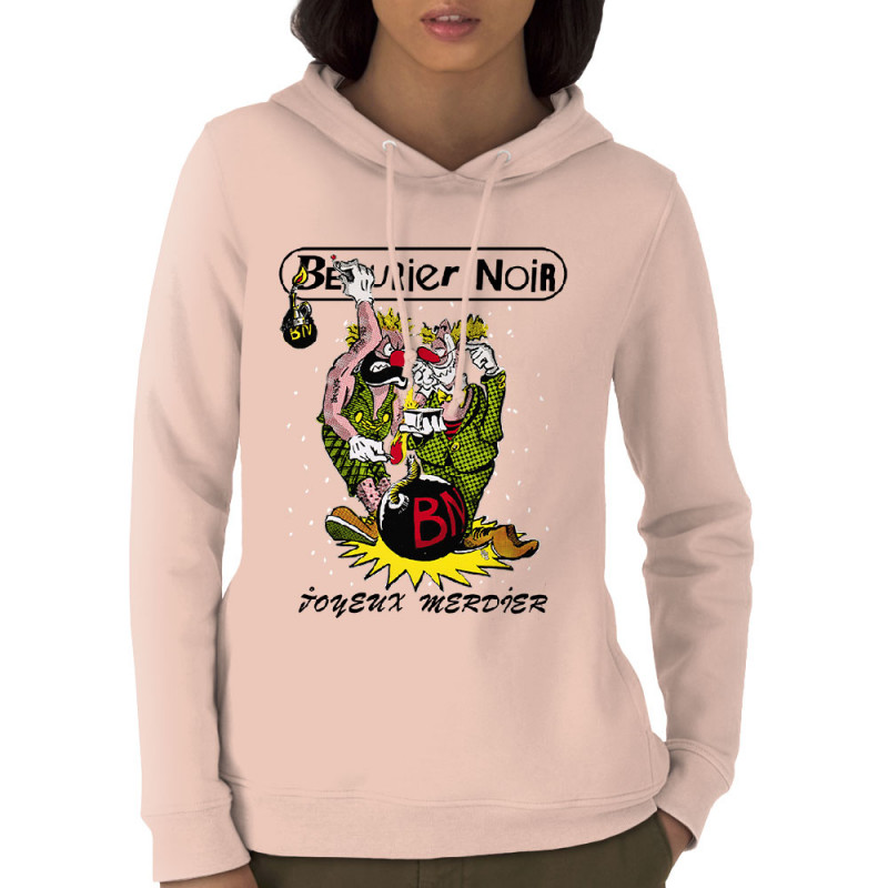 Sweat femme à capuche coton bio rose clair Bérurier Noir - Joyeux Merdier (Bérurier Noir,Laul)