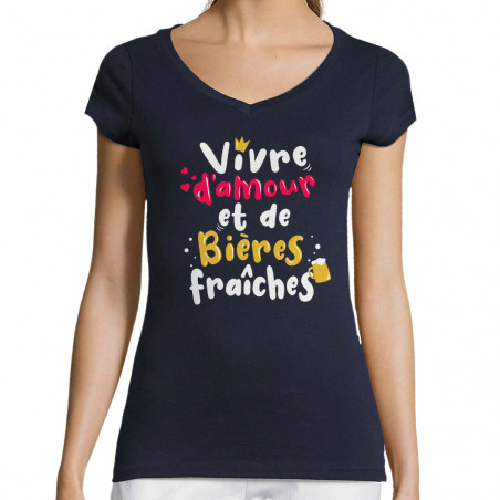 T-shirt femme col V "Vivre...