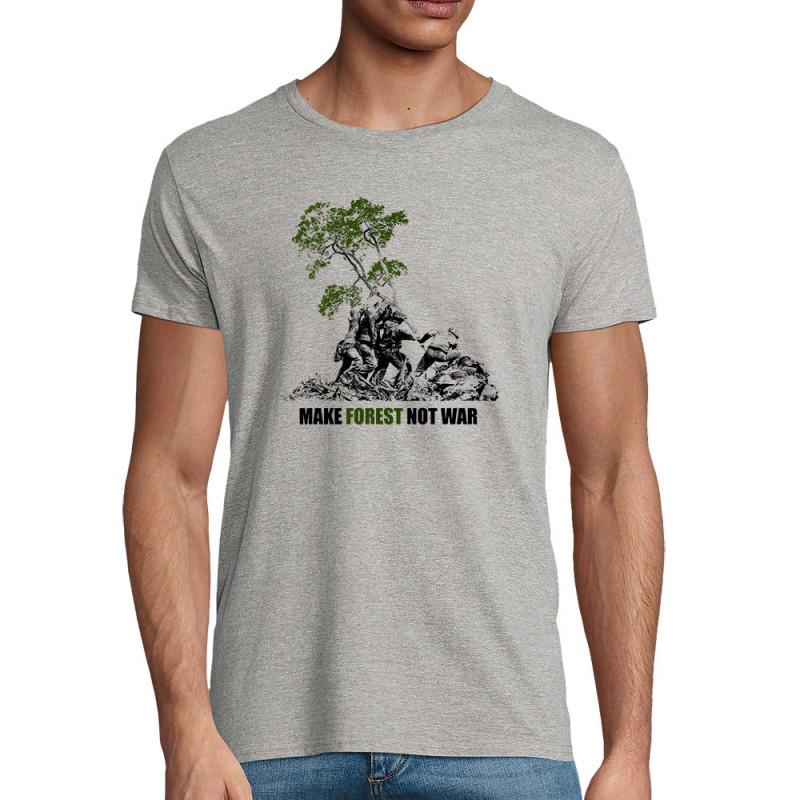 T-shirt homme coton bio gris chiné Make Forest Not War (Gondrax,Ecologie,Slogans engagés)