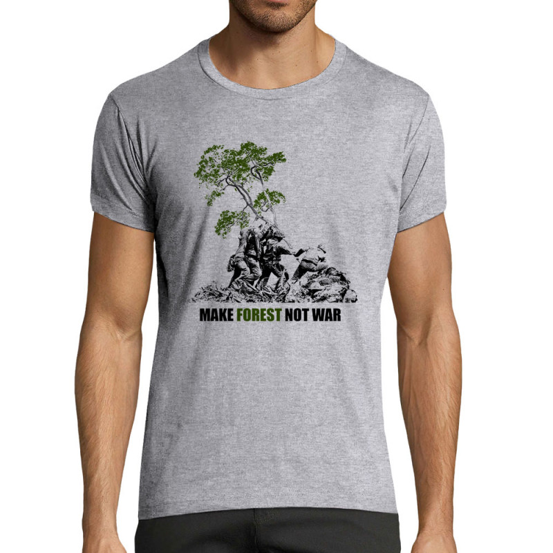 T-shirt homme fit gris chiné Make Forest Not War (Gondrax,Ecologie,Slogans engagés)