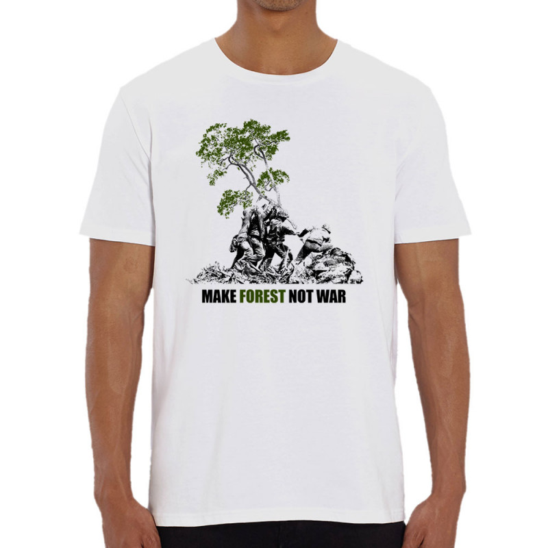 T-shirt homme coton bio blanc Make Forest Not War (Gondrax,Ecologie,Slogans engagés)
