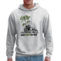 Sweat homme à capuche gris chiné clair Make Forest Not War (Gondrax,Ecologie,Slogans engagés)