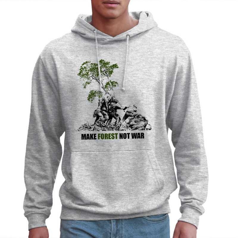 Sweat homme à capuche gris chiné clair Make Forest Not War (Gondrax,Ecologie,Slogans engagés)