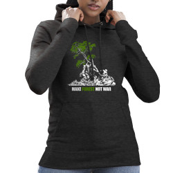 Sweat femme à capuche gris anthracite Make Forest Not War (Gondrax,Ecologie,Slogans engagés)