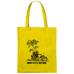 Sac shopping en toile jaune Make Forest Not War (Gondrax,Ecologie,Slogans engagés)