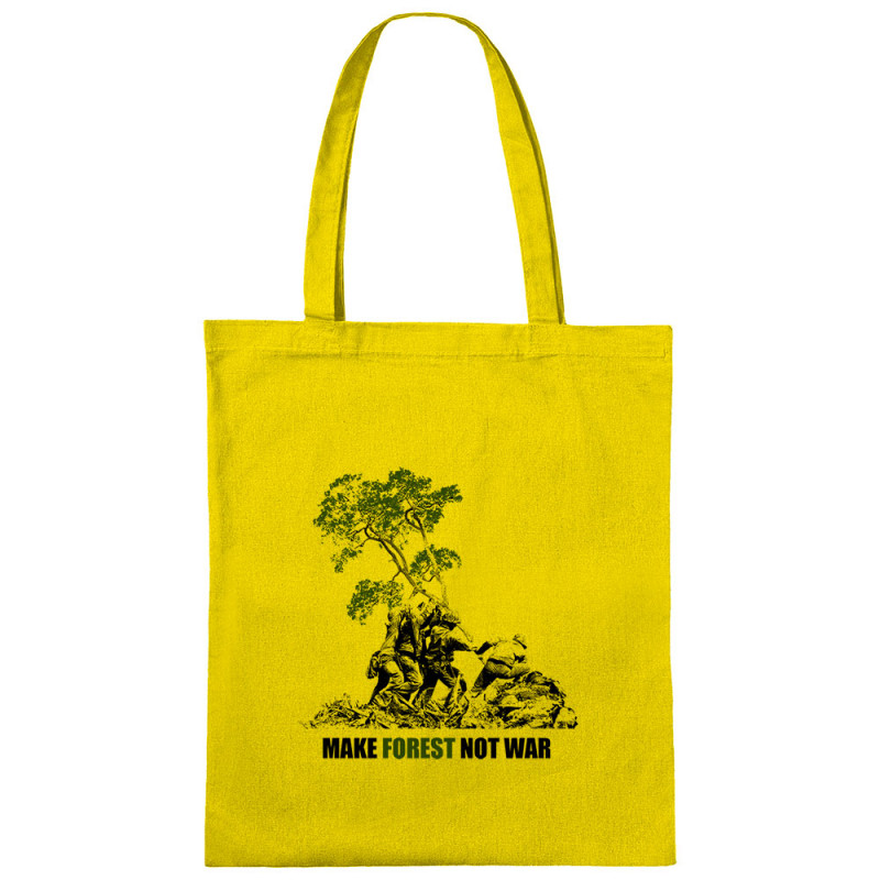 Sac shopping en toile jaune Make Forest Not War (Gondrax,Ecologie,Slogans engagés)