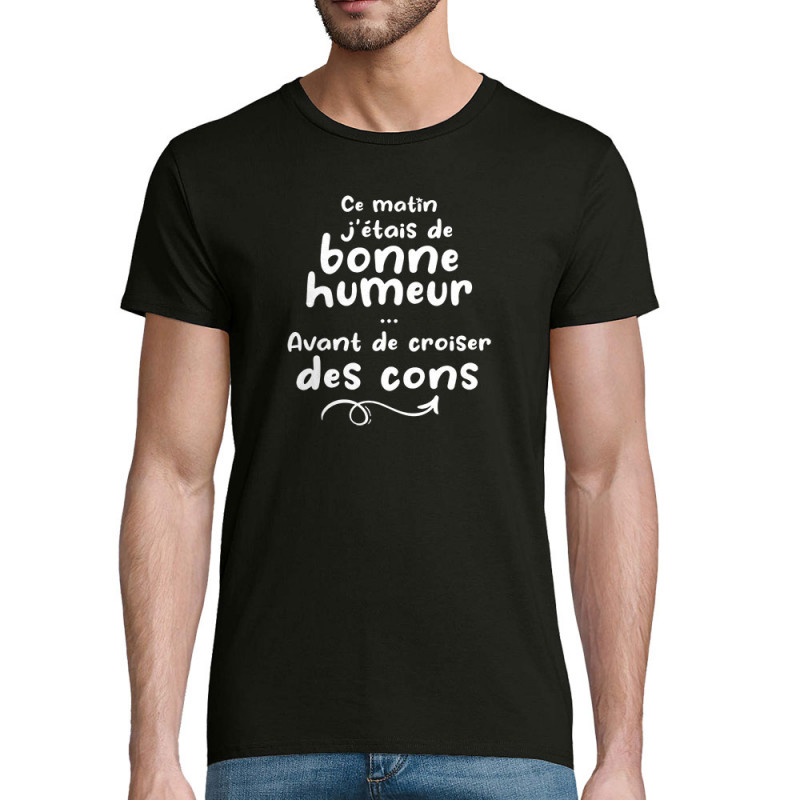 T-shirt homme coton bio noir Croiser des cons (Gondrax,Humour,Slogans Débiles)