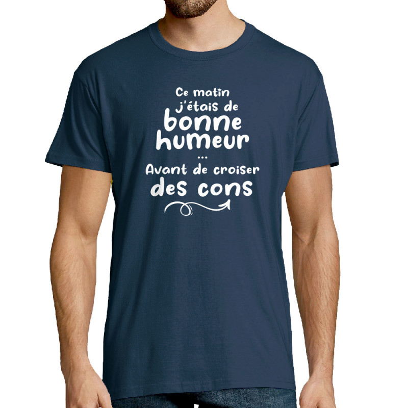 Tee-shirt homme bleu denim Croiser des cons (Gondrax,Humour,Slogans Débiles)