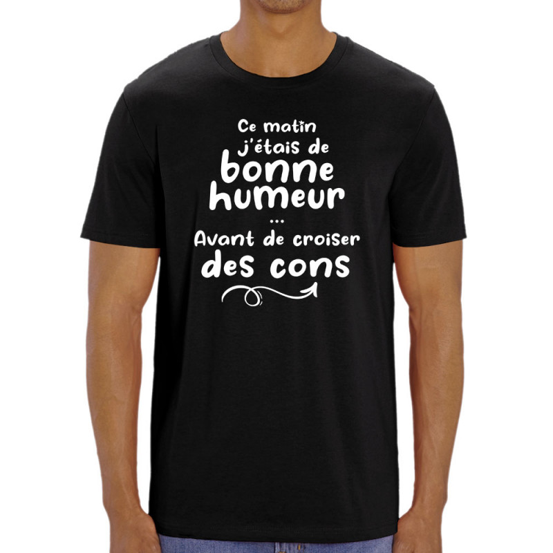 T-shirt homme coton bio noir Croiser des cons (Gondrax,Humour,Slogans Débiles)