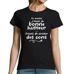 T-shirt femme noir Croiser des cons (Gondrax,Humour,Slogans Débiles)
