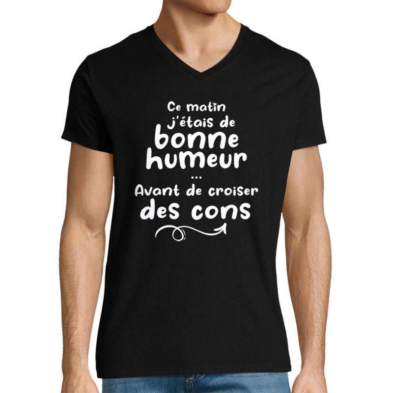 T-shirt homme col V noir Croiser des cons (Gondrax,Humour,Slogans Débiles)
