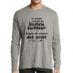 T-shirt homme manches longues gris chiné Croiser des cons (Gondrax,Humour,Slogans Débiles)