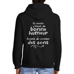 Sweat homme à capuche zippé noir Croiser des cons (Gondrax,Humour,Slogans Débiles)