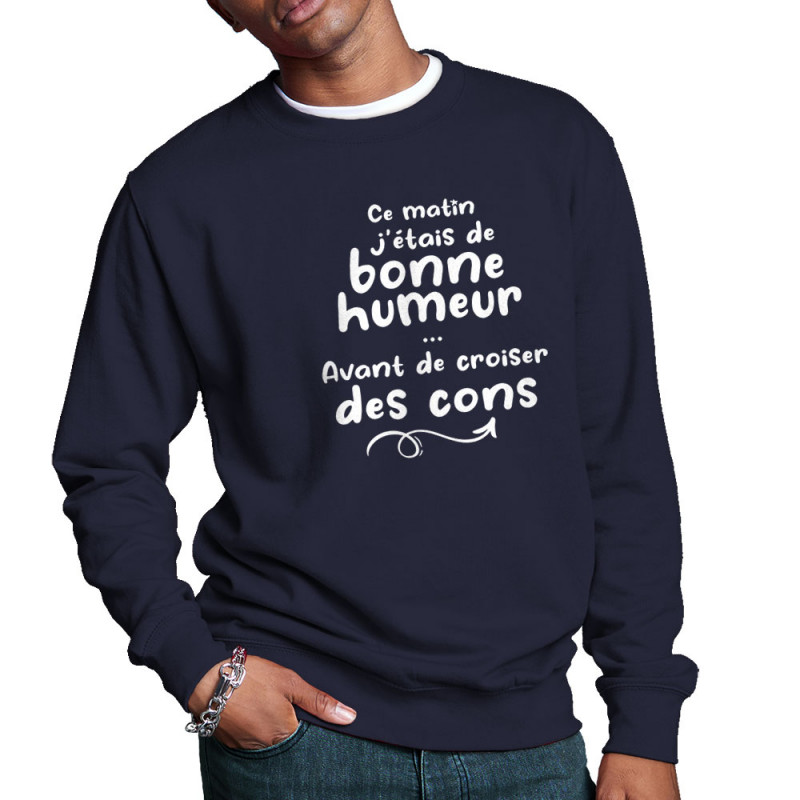 Sweat homme col rond bleu marine Croiser des cons (Gondrax,Humour,Slogans Débiles)