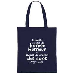 Sac shopping en toile bleu marine Croiser des cons (Gondrax,Humour,Slogans Débiles)