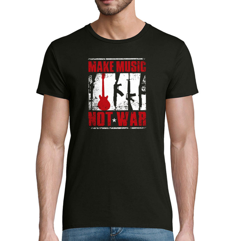 T-shirt homme coton bio noir Make Music Not War (Rock & Punk,Slogans engagés)