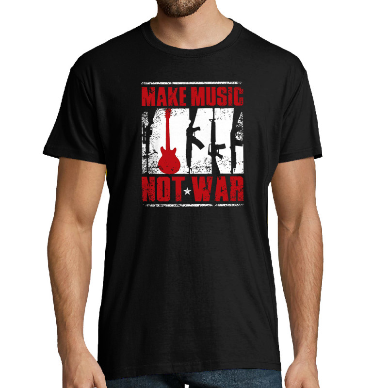 Tee-shirt homme noir Make Music Not War (Rock & Punk,Slogans engagés)