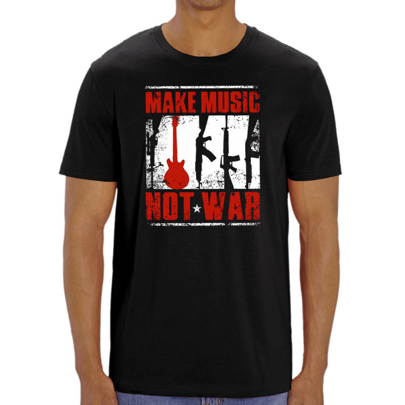 T-shirt homme coton bio noir Make Music Not War (Rock & Punk,Slogans engagés)