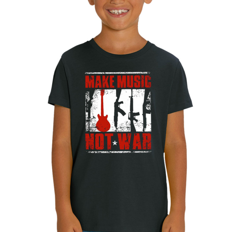 T-shirt enfant coton bio noir Make Music Not War (Rock & Punk,Slogans engagés)